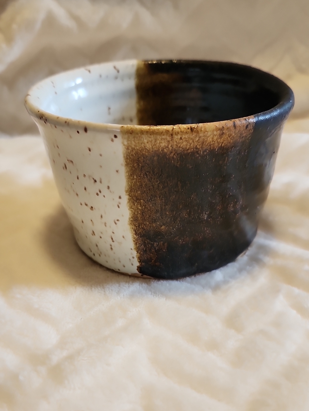Handcrafted Two-Tone Ceramic Bowl — Black and Cream